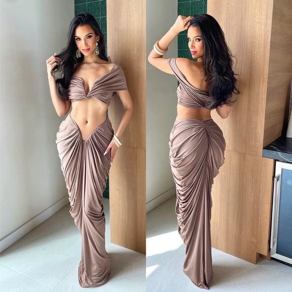 Elegant Brown Skirt Set - Picture 4 of 5